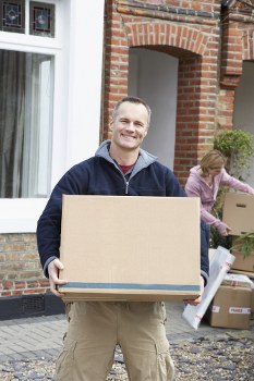 Moving van and boxes prepared for removals in Abbeywood
