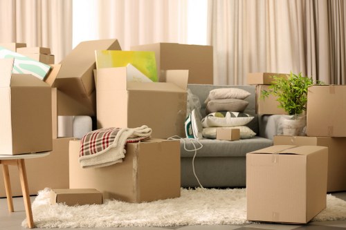 Boxes and furniture prepared for a small removal service