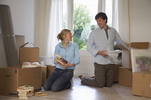 Packed boxes and furniture prepared for long-term storage in Abbeywood